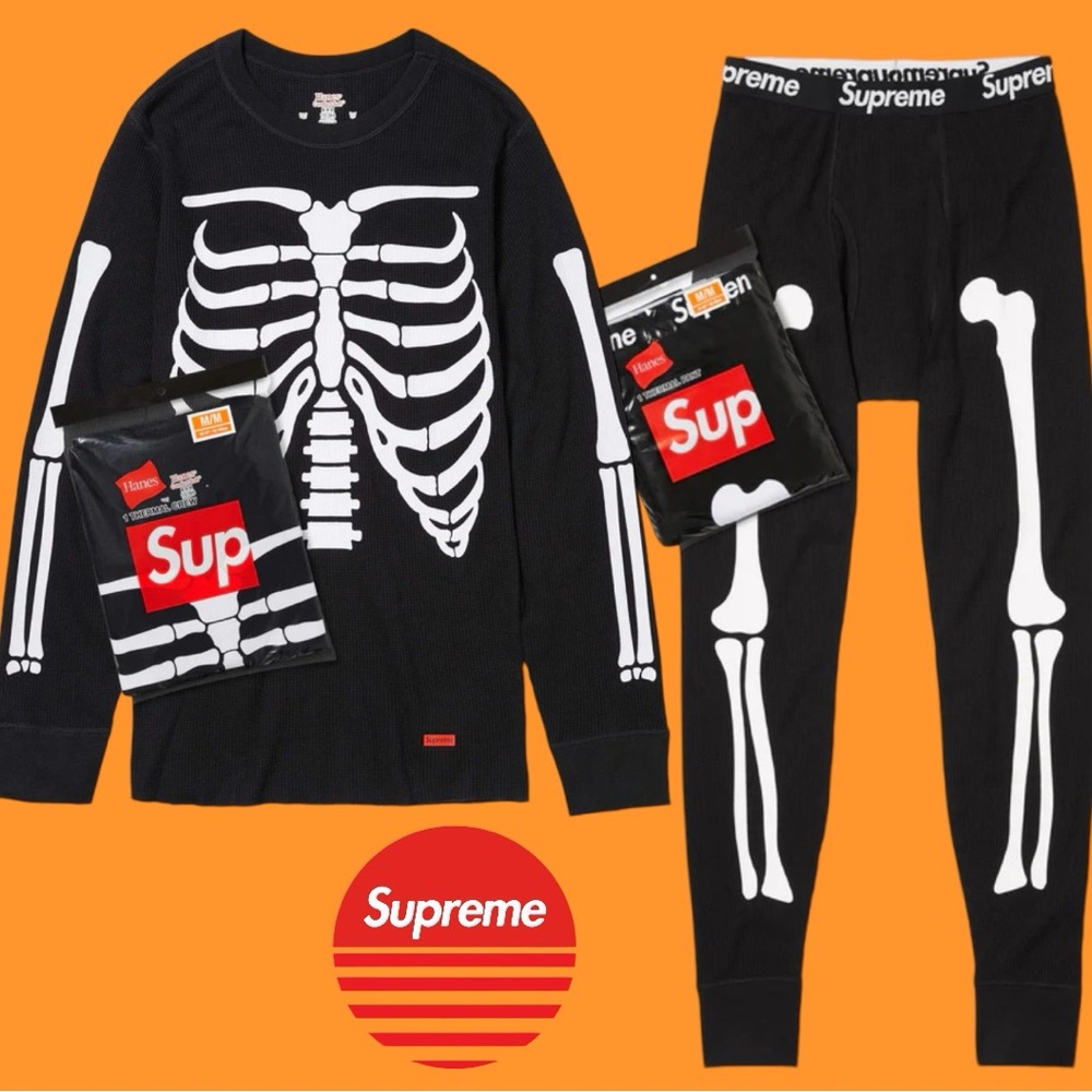 Supreme Hanes Skeleton Bones Thermal Set